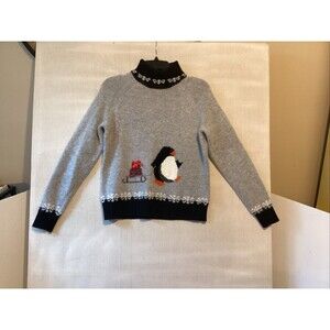 Talbots sweater M lambs wool christmas penguin presents snowflake